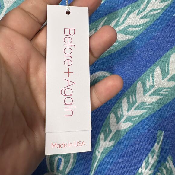 Before+Again Size Small Dolman Sleeves Shirt Top Blue Leaves Print Pullover - Picture 7 of 7